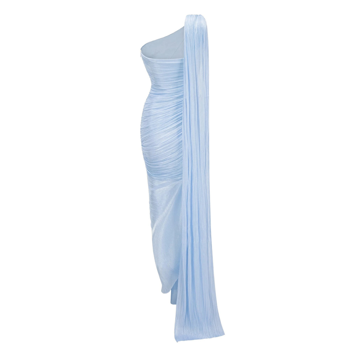 Meissa Blue Asymmetrical Ruched Maxi Dress