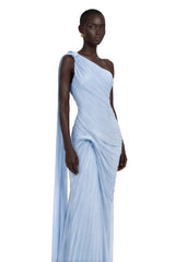 Meissa Blue Asymmetrical Ruched Maxi Dress