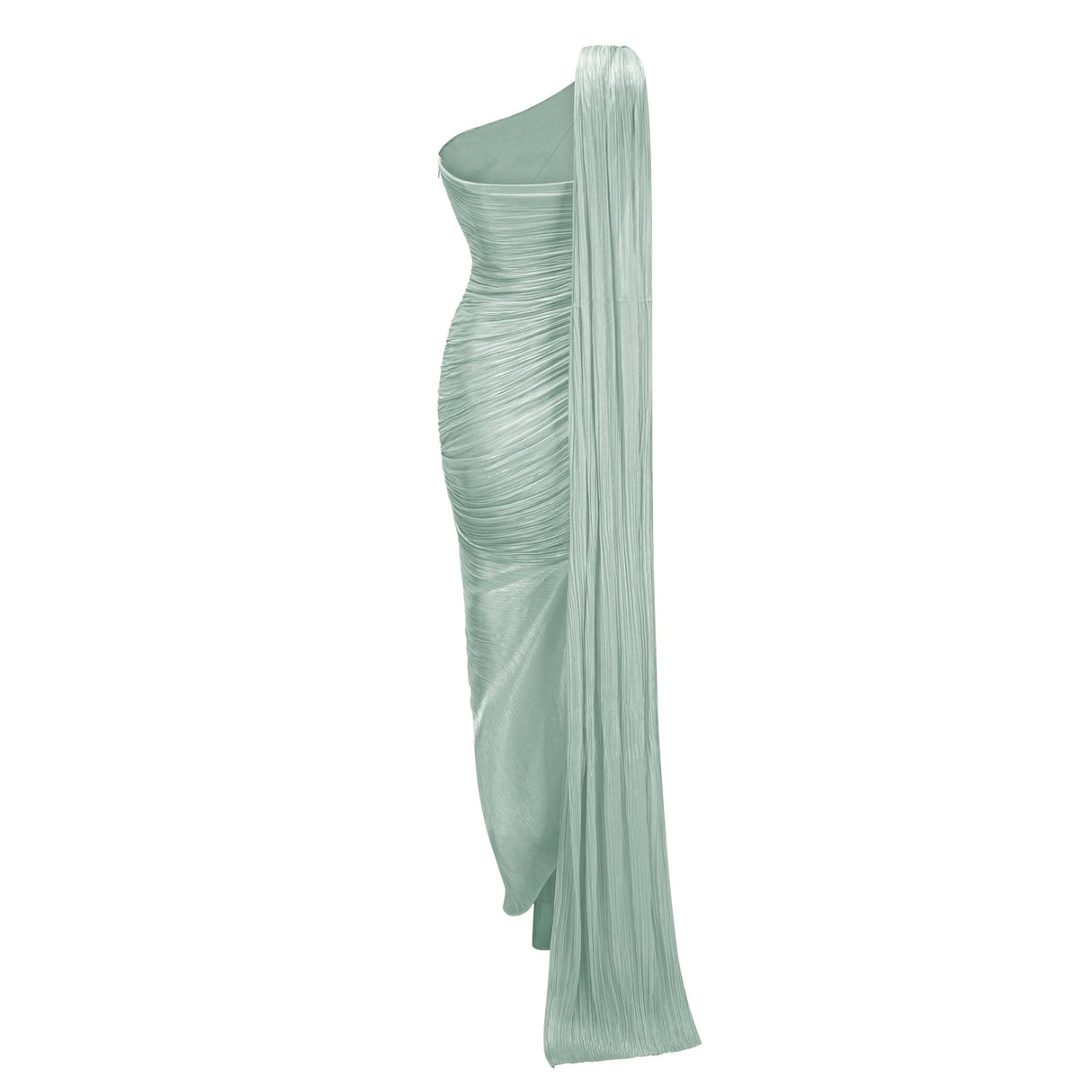 Meissa Green Asymmetrical Ruched Maxi Dress