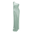 Meissa Green Asymmetrical Ruched Maxi Dress