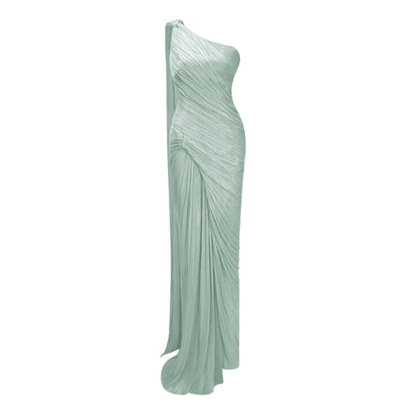 Meissa Green Asymmetrical Ruched Maxi Dress