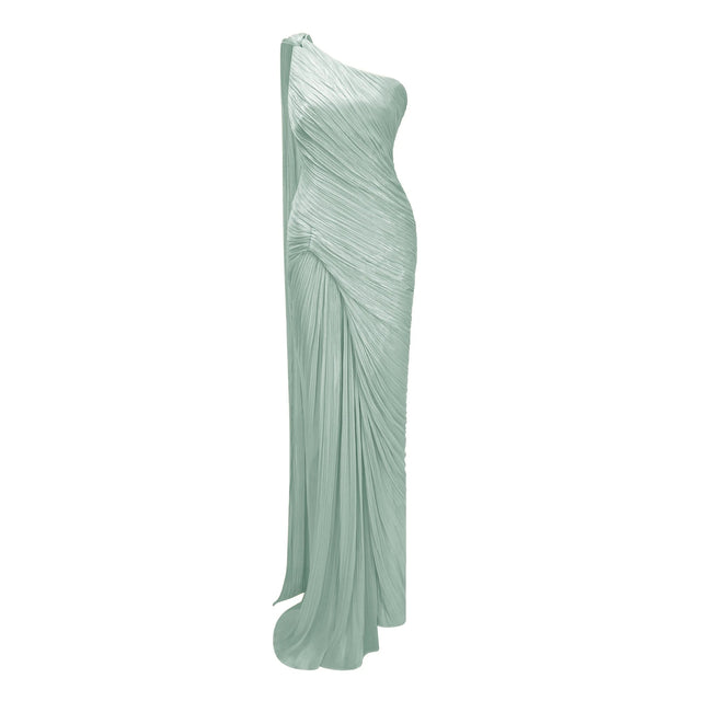 Meissa Green Asymmetrical Ruched Maxi Dress