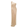 Meissa Neutral Asymmetrical Ruched Maxi Dress
