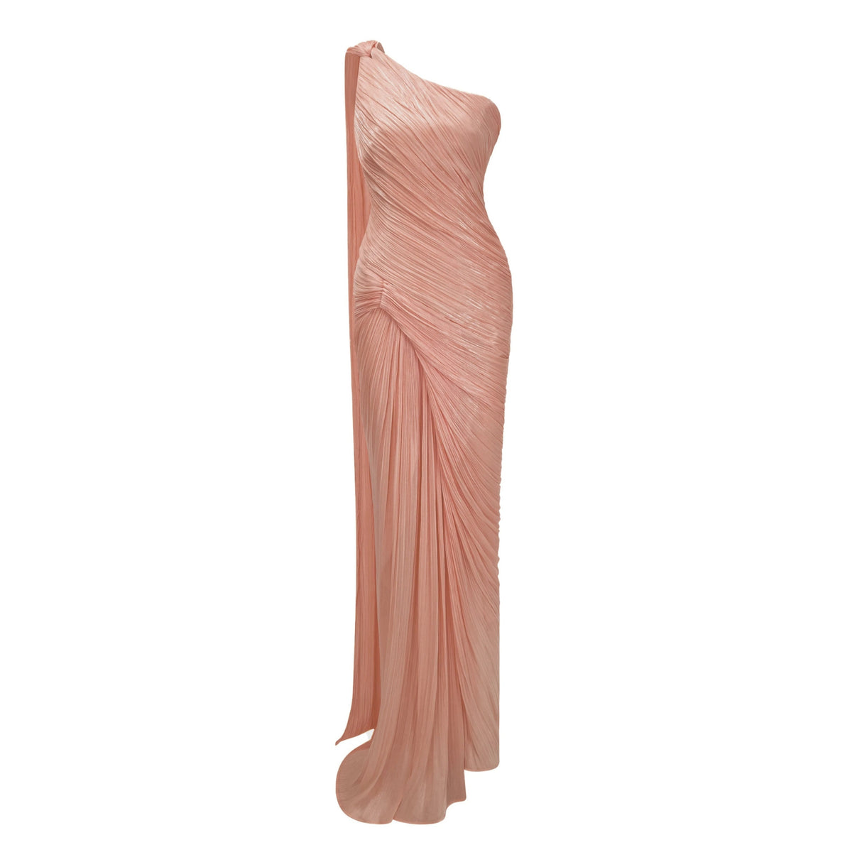 Meissa Pink Asymmetrical Ruched Maxi Dress