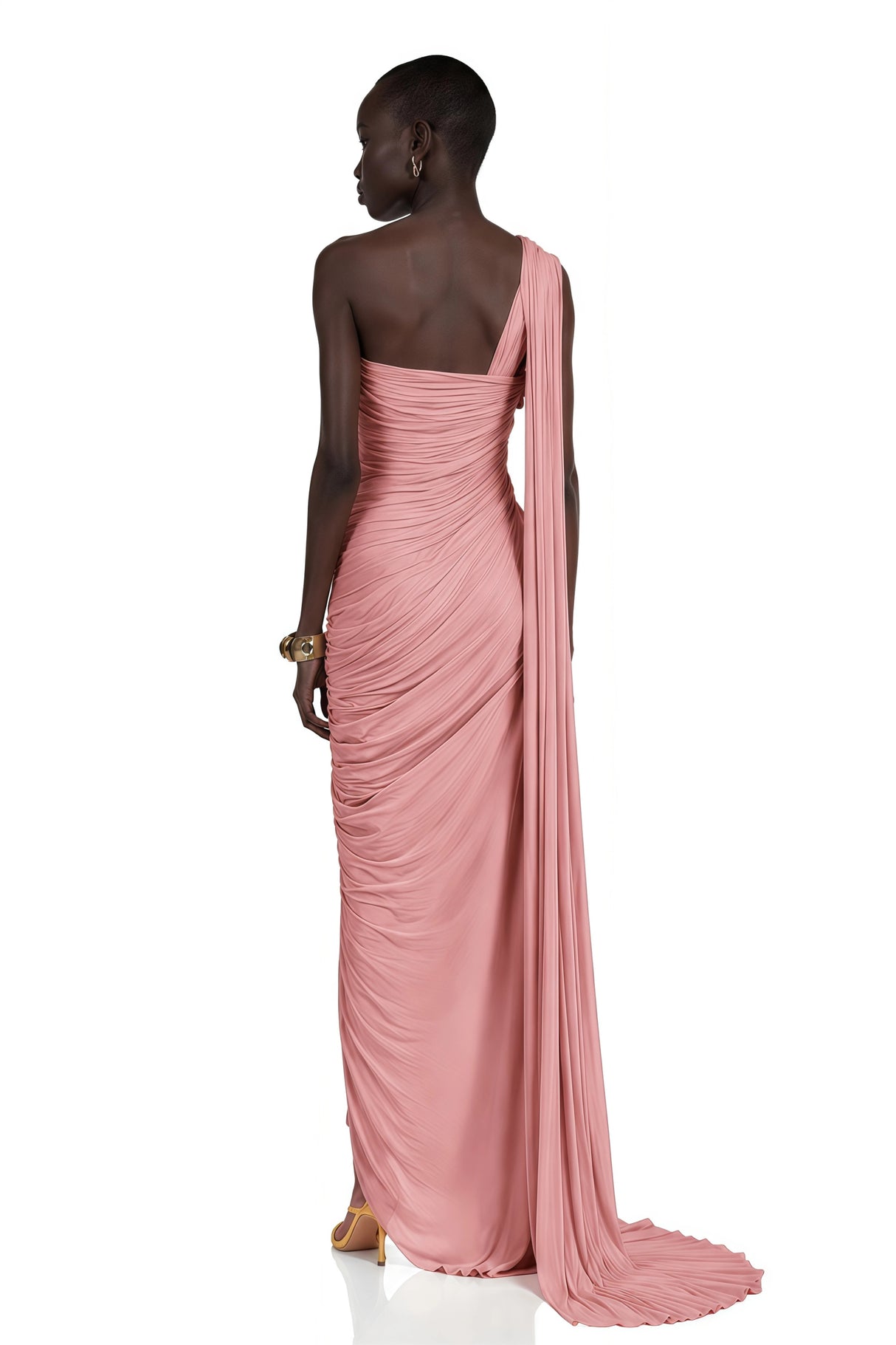 Meissa Pink Asymmetrical Ruched Maxi Dress