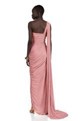 Meissa Pink Asymmetrical Ruched Maxi Dress
