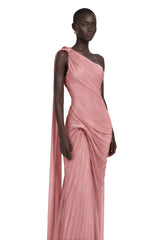Meissa Pink Asymmetrical Ruched Maxi Dress