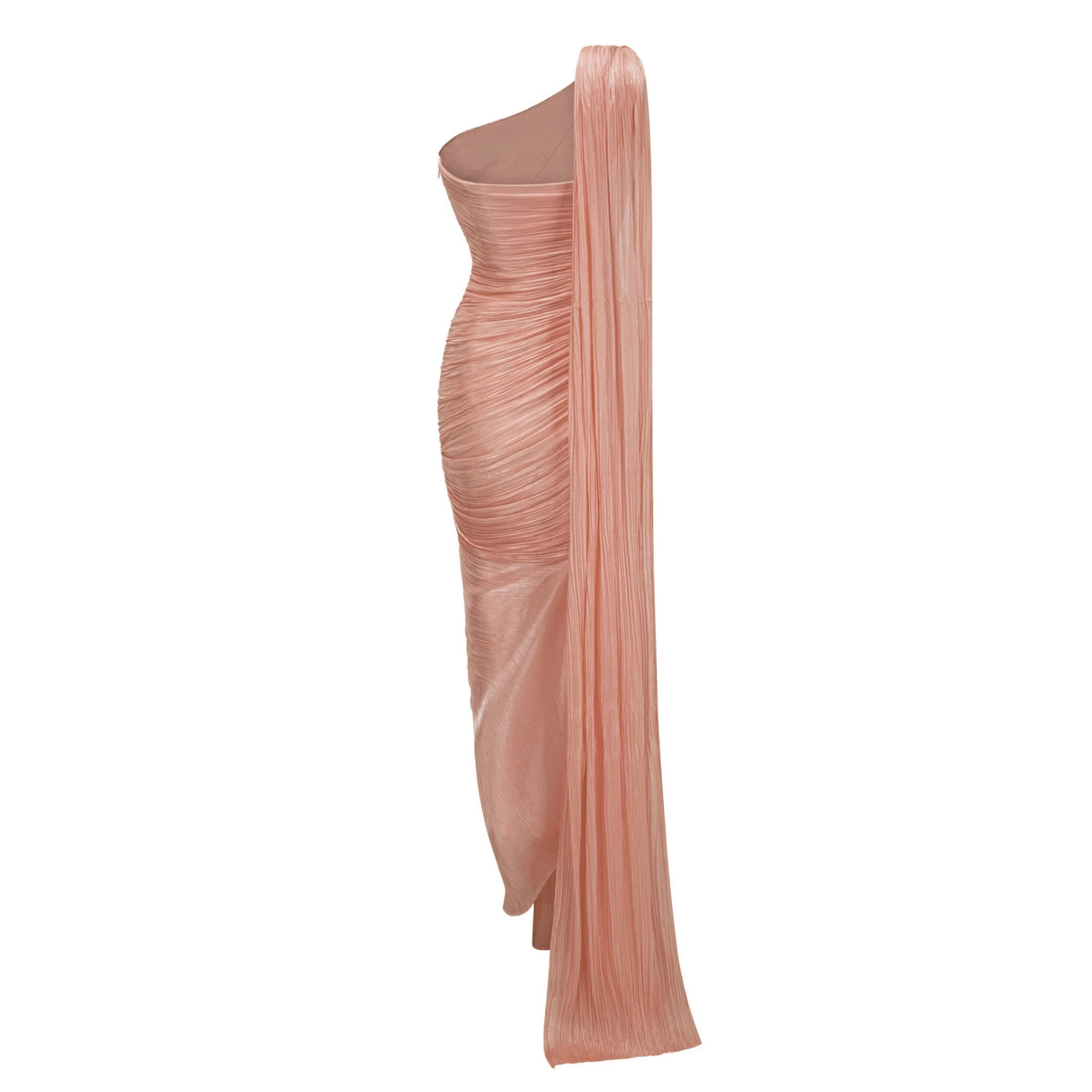 Meissa Pink Asymmetrical Ruched Maxi Dress