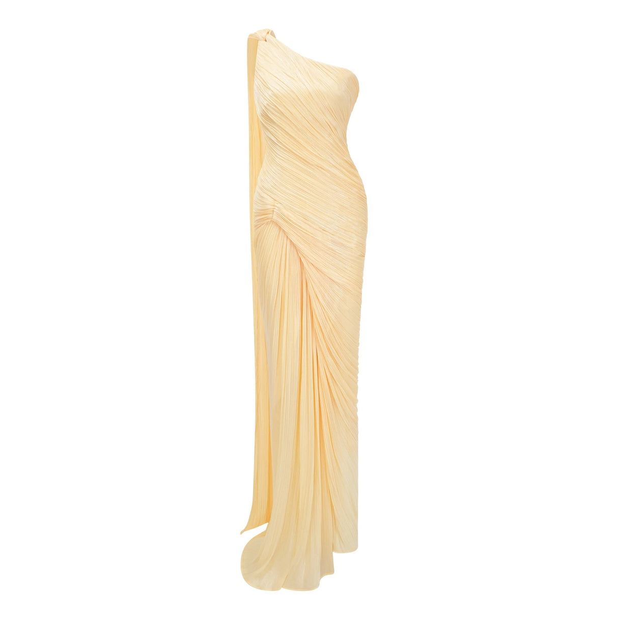 Meissa Yellow Asymmetrical Ruched Maxi Dress