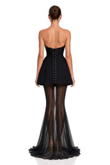 Mélanie Black Corset Dress  Mesh Skirt Set