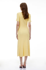 Meleager Yellow Plunge Neck Lace Midi Dress