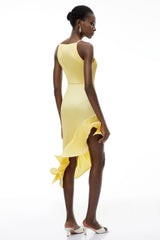 Meliora Yellow Asymmetrical Ruffled Midi Dress