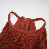 Mélisande Rusty Red Halterneck Fringed Maxi Gown