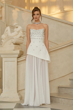 Melisande White Embellished Dress  Skirt Set