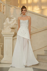 Melisande White Embellished Dress  Skirt Set