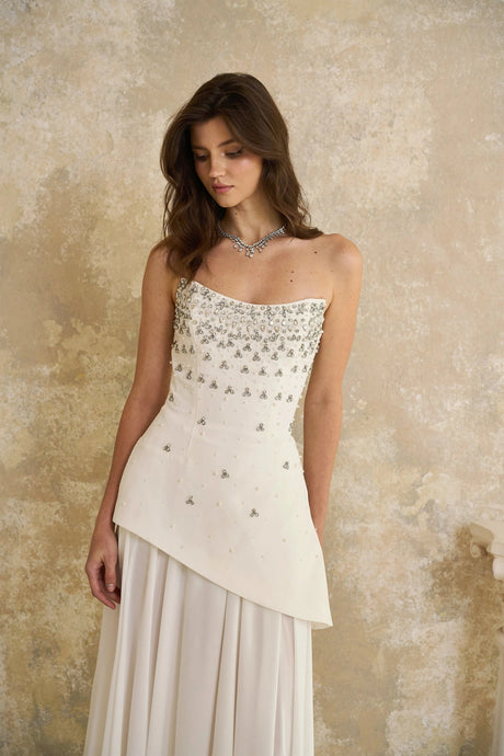 Melisande White Embellished Dress  Skirt Set