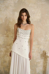 Melisande White Embellished Dress  Skirt Set