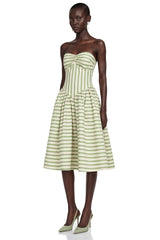 Melissa Emerald Green Sweetheart Midi Dress with Horizontal Stripes