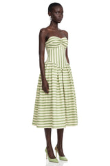 Melissa Emerald Green Sweetheart Midi Dress with Horizontal Stripes