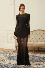 Mélodie Black Mesh Blouse  Skirt  Structured Dress Set