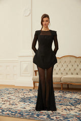 Mélodie Black Mesh Blouse  Skirt  Structured Dress Set