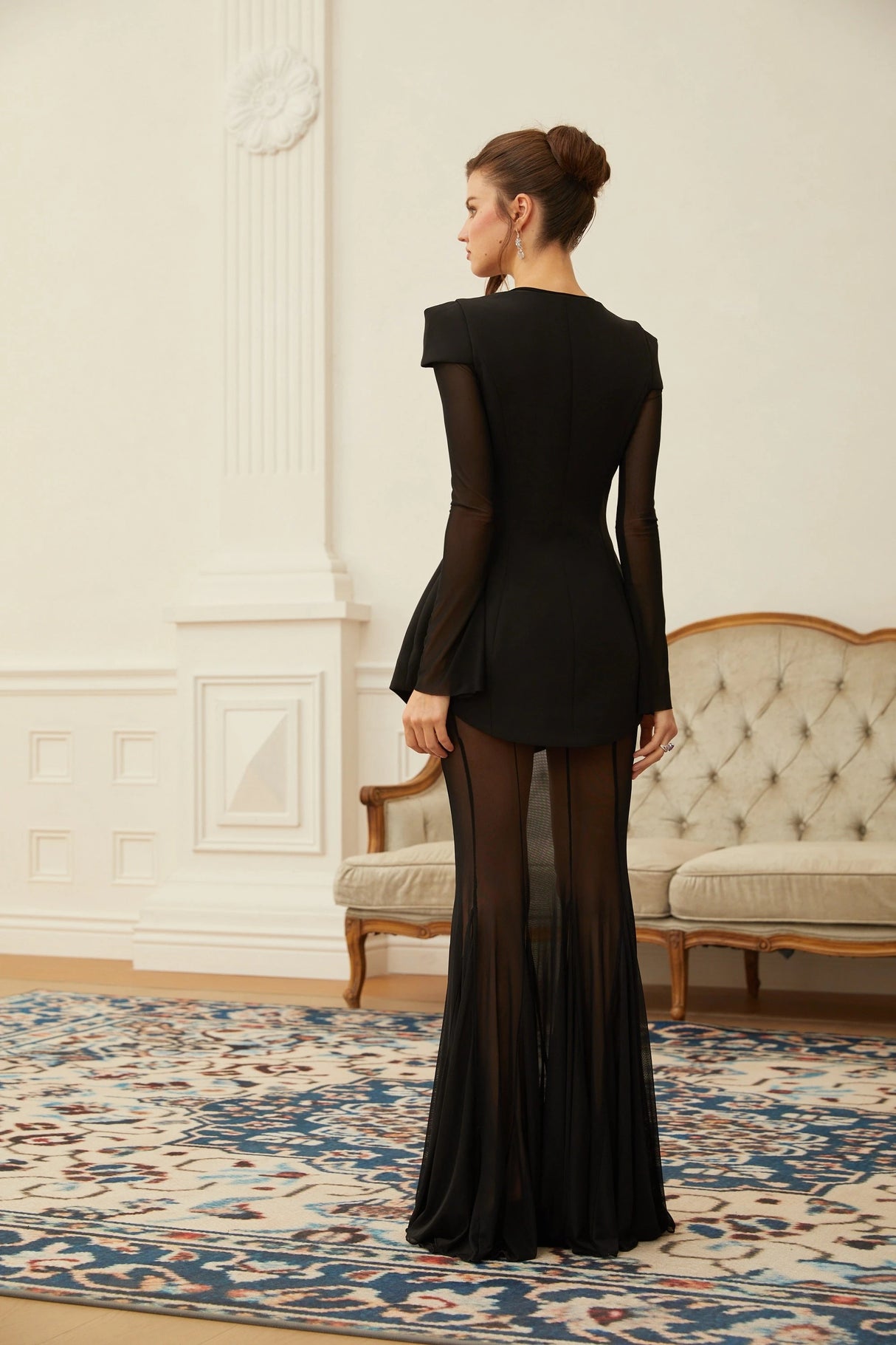 Mélodie Black Mesh Blouse  Skirt  Structured Dress Set