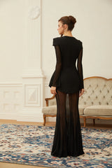 Mélodie Black Mesh Blouse  Skirt  Structured Dress Set
