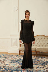Mélodie Black Mesh Blouse  Skirt  Structured Dress Set