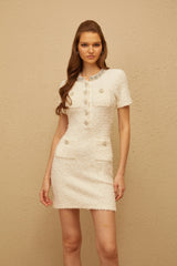 Mélodie White Embellished Furry Knit Mini Dress