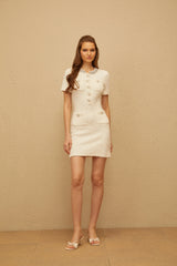 Mélodie White Embellished Furry Knit Mini Dress