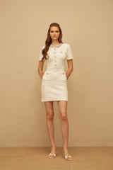 Mélodie White Embellished Furry Knit Mini Dress