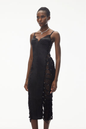 Melora Black Floral Lace SemiSheer Midi Dress