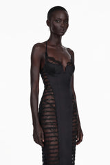 Melora Black Floral Lace SemiSheer Midi Dress