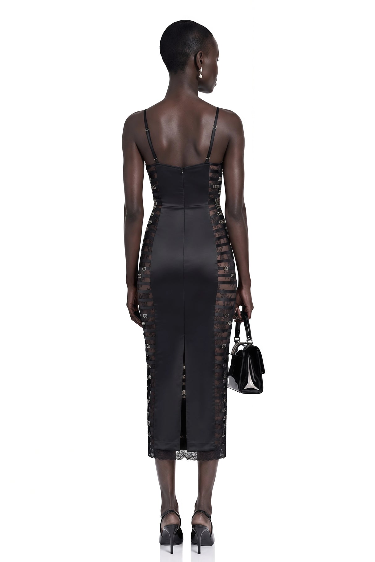 Melora Black Floral Lace SemiSheer Midi Dress