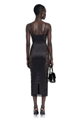 Melora Black Floral Lace SemiSheer Midi Dress