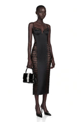 Melora Black Floral Lace SemiSheer Midi Dress