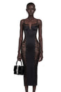 Melora Black Floral Lace SemiSheer Midi Dress