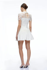 Melusine White Lace Mini Dress with Cape Sleeves