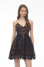 Meredith Black VNeck Floral Lace Mini Dress