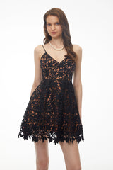 Meredith Black VNeck Floral Lace Mini Dress