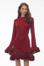 Meredith Red Long Sleeve Midi Dress with Ruffled Trim