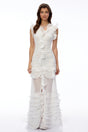 Meredith White VNeck Tiered Ruffled Maxi Dress