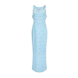 Meris Blue Crystal Embellished Maxi Gown
