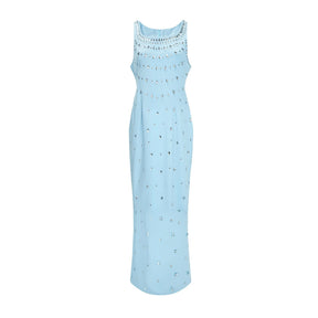 Meris Blue Crystal Embellished Maxi Gown