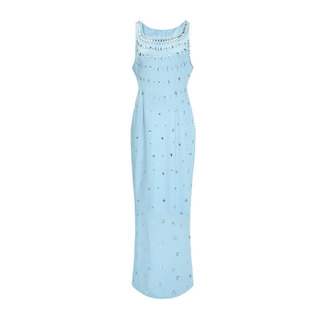 Meris Blue Crystal Embellished Maxi Gown