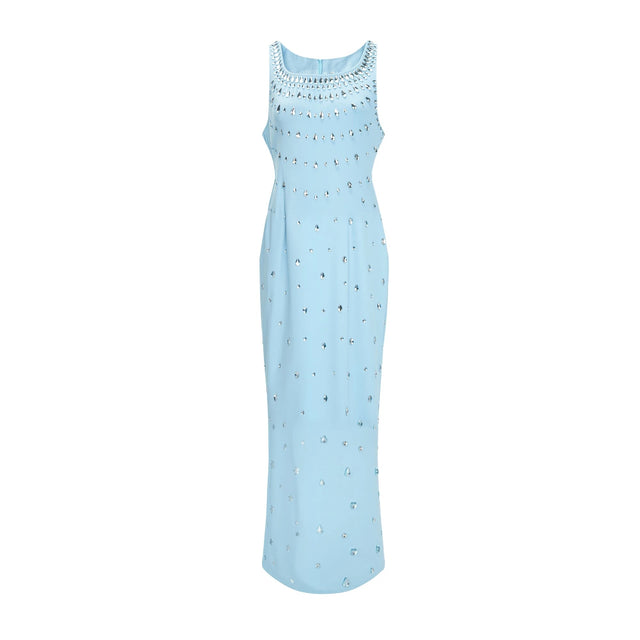 Meris Blue Crystal Embellished Maxi Gown