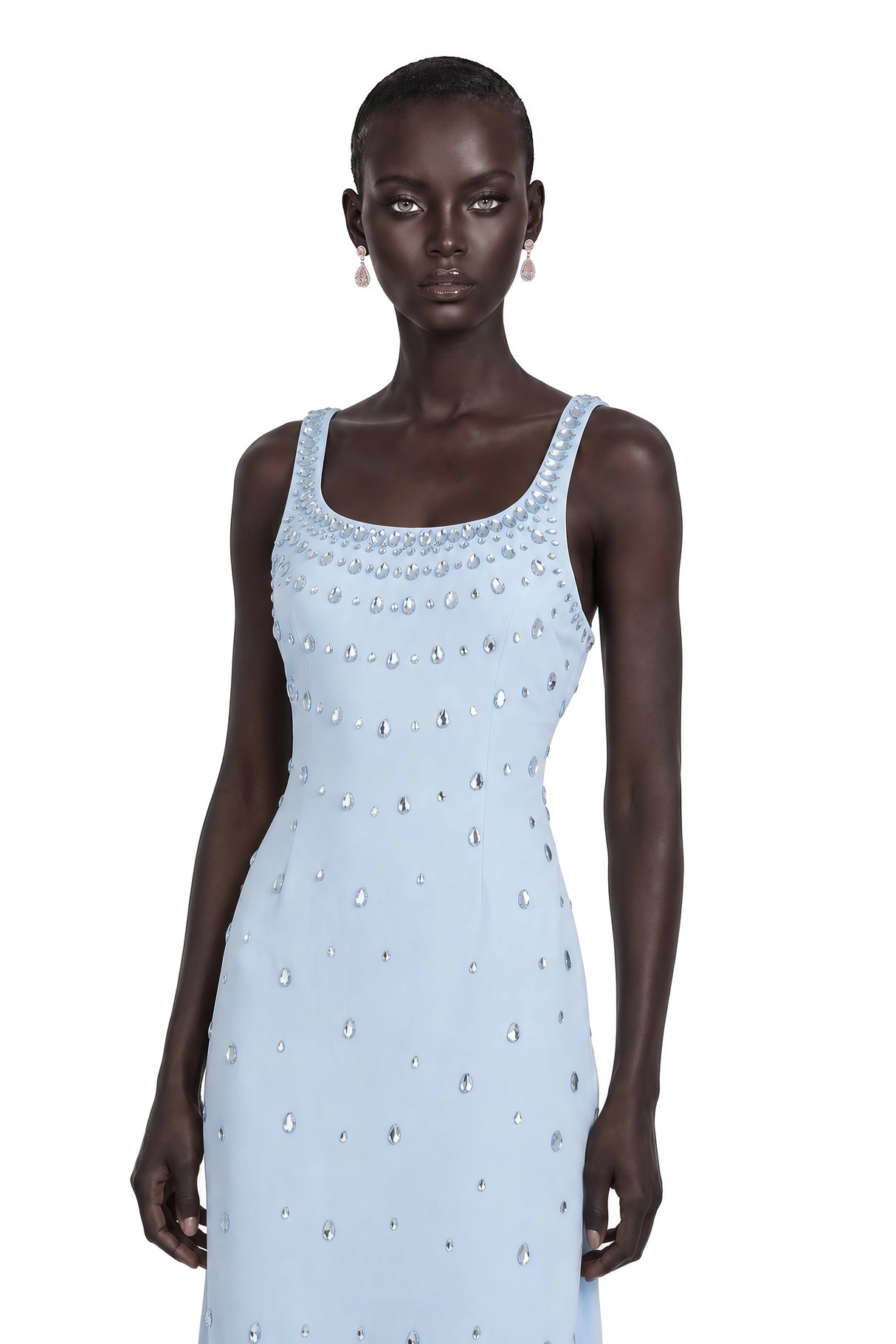 Meris Blue Crystal Embellished Maxi Gown