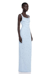 Meris Blue Crystal Embellished Maxi Gown