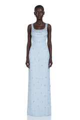Meris Blue Crystal Embellished Maxi Gown