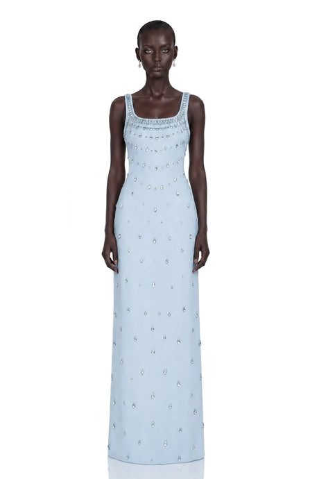 Meris Blue Crystal Embellished Maxi Gown